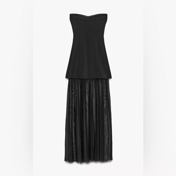 Zara NWT Black Mesh Sheer Combination Strapless Dress (Size Small) - Picture 5 of 5